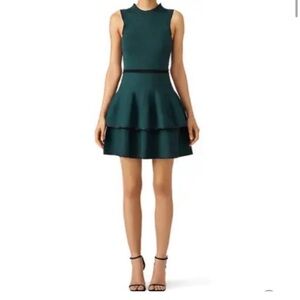 Parker Emerald Green Sleeveless Mini Dress Ruffled sleeve & layered skirt XSmall